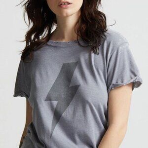 Recycled karma AC/DC Womens Graphic T-Shirt Gray Lightning Bolt Distressed Look